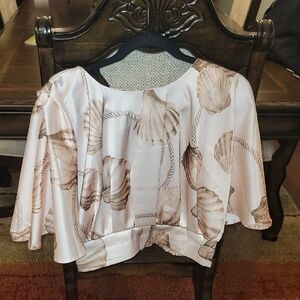 Ina Women's Blouse with Leaf Print in Cream and Brown